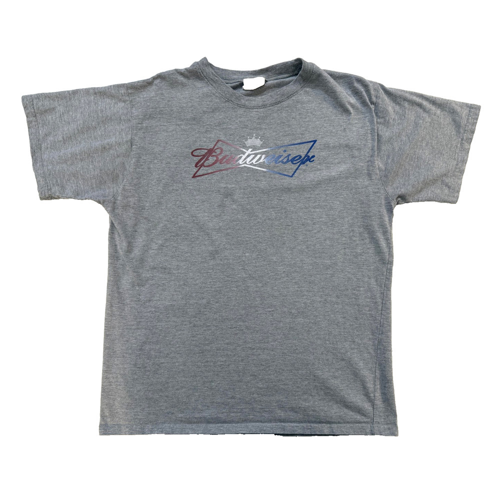 Budweiser T Shirt Mens L Gray Beer Logo Graphic Americana